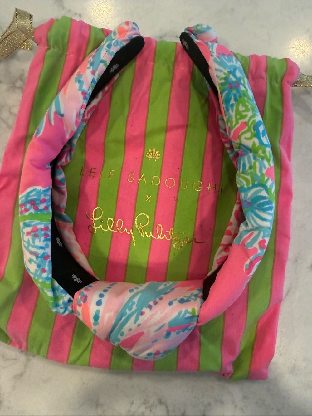 Lilly Pulitzer Pink & Green Striped Floral Knot Headband